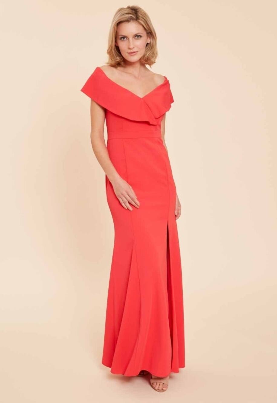 JAY GODFREY Women's Sz 4 Lined Stella Maxi Party Dress Stretch Solid Red *FLAWS